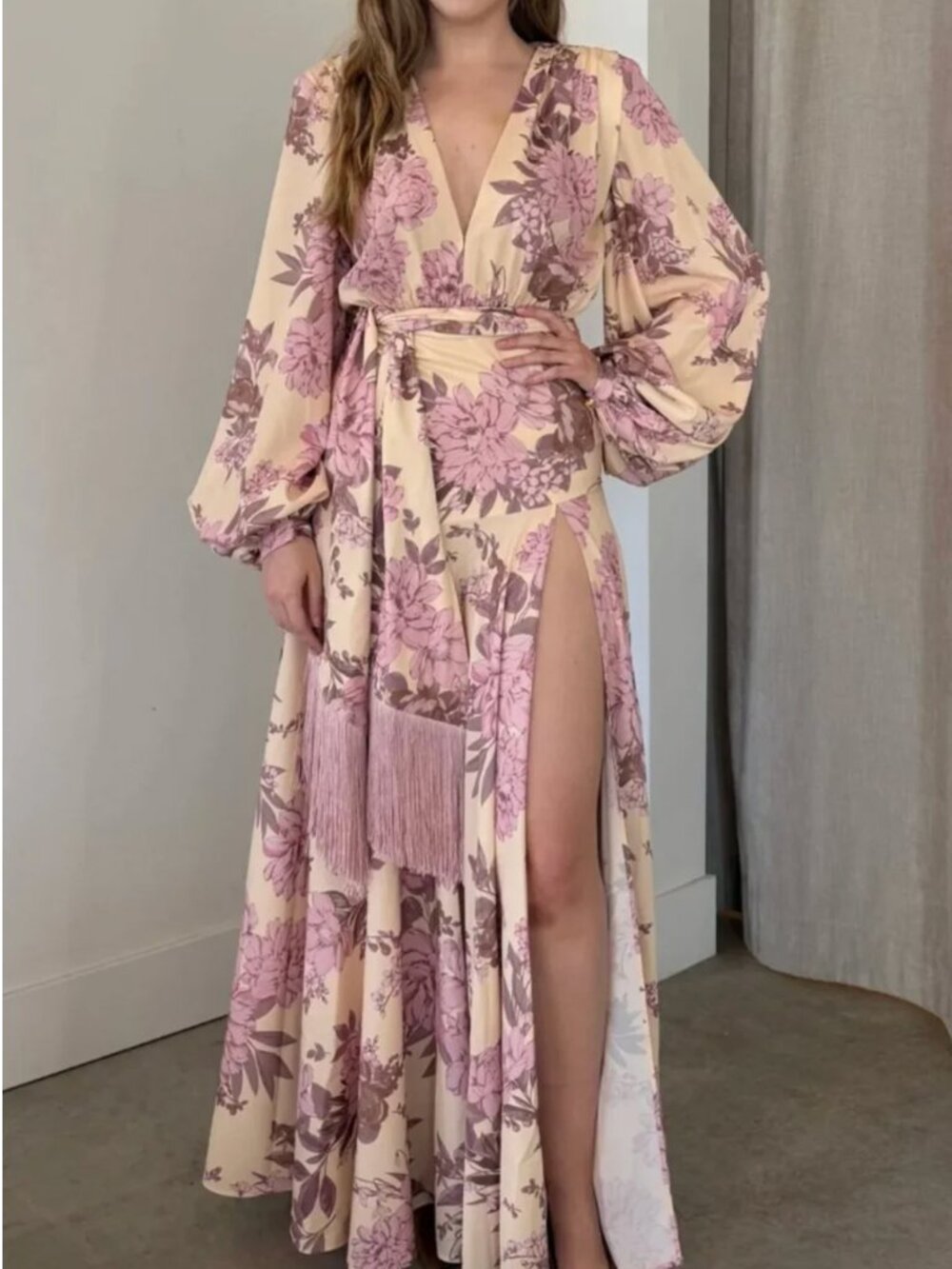 Bronx and Banco Magnolia Maxi Dress Gown Blush Floral Multi Small Vacation - Picture 3 of 10